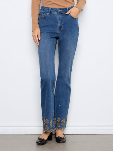 Stretch denim jeans in vintage indigo with a regular rise and intricate stud details by Charlie B.