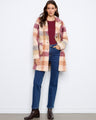 Plaid boucle knit coat in ginger, showcasing a sophisticated longline silhouette with button accents by Charlie B.