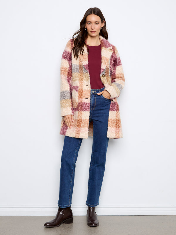 Plaid Bouclé Knit Coat - Ginger