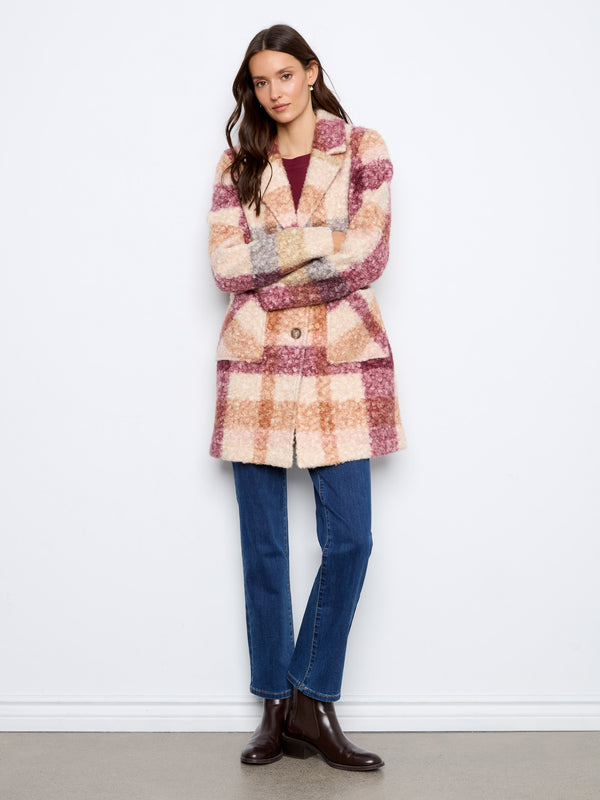 Plaid Bouclé Knit Coat - Ginger