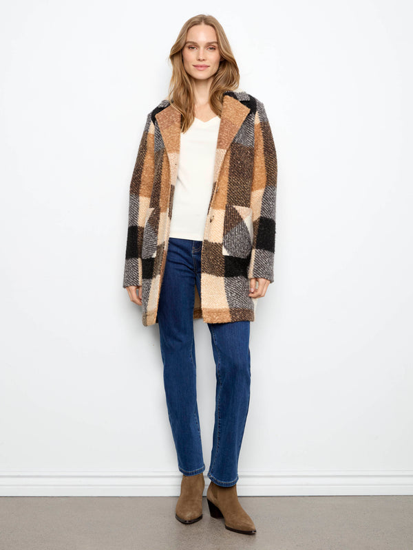 Plaid Bouclé Knit Coat - Taupe