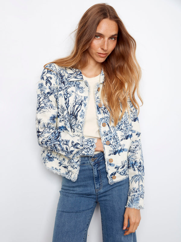 Printed Linen Blend Jacket - Versailles