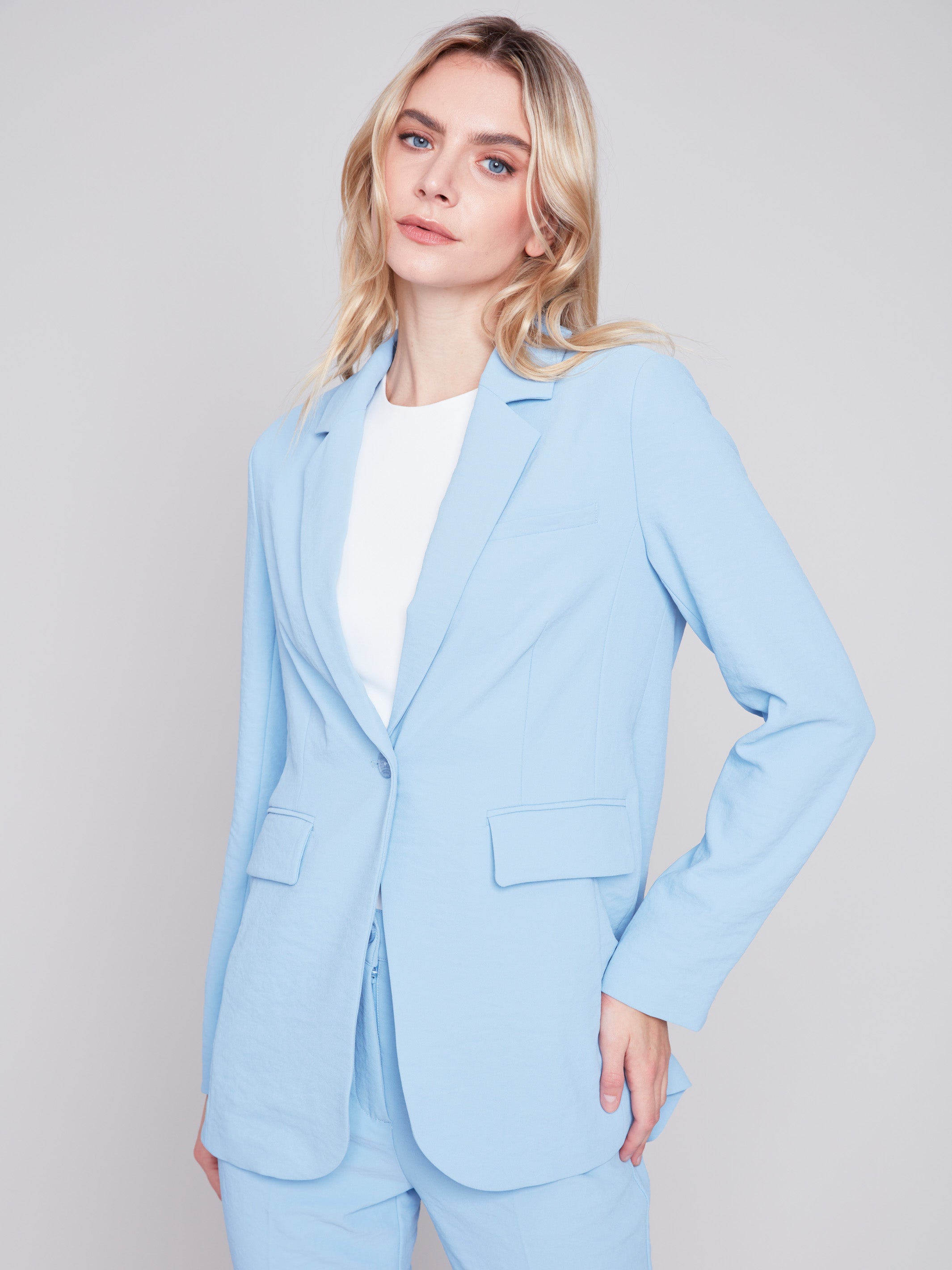 Charlie B Blazer with Ruched Back - Sky - Image 1