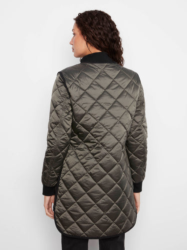 Stylish mocha reversible quilted jacket featuring a sleek stand collar for added warmth by Charlie B.