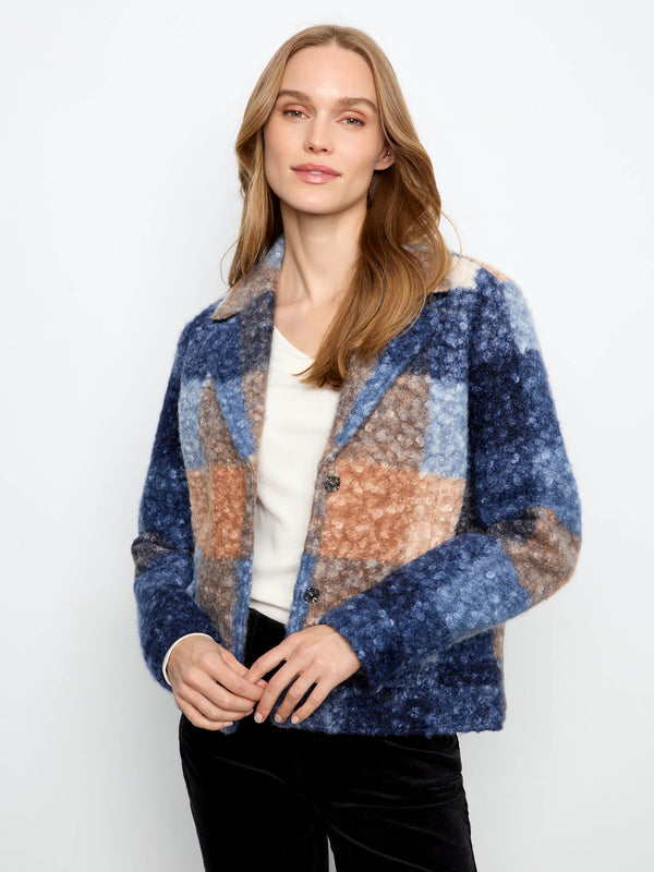 Plaid Bouclé Knit Short Coat - Moonlight