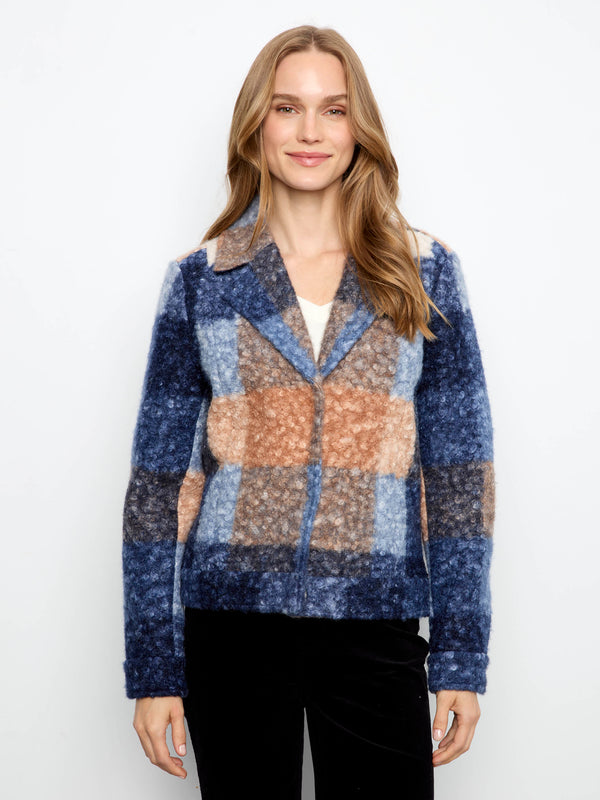 Plaid Bouclé Knit Short Coat - Moonlight