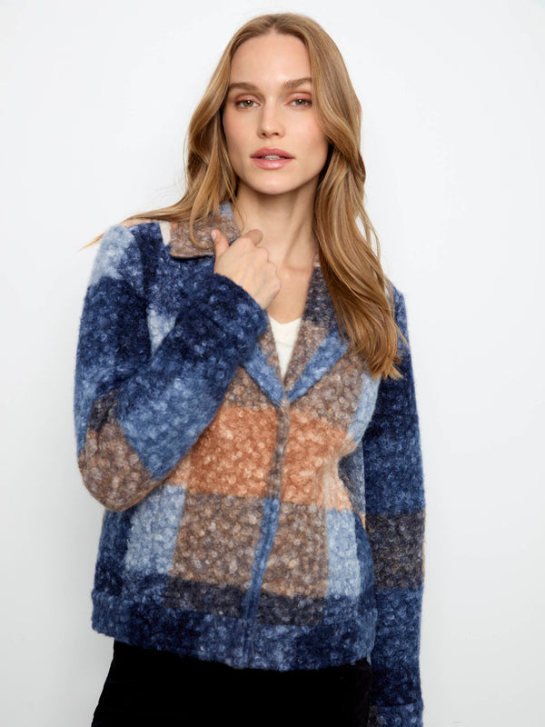 Plaid Bouclé Knit Short Coat - Moonlight