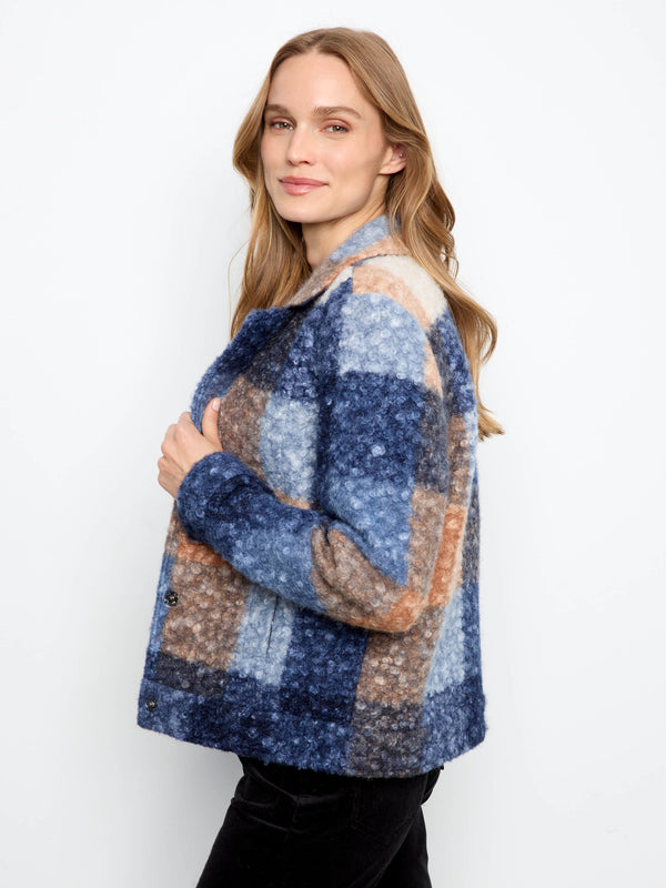 Plaid Bouclé Knit Short Coat - Moonlight