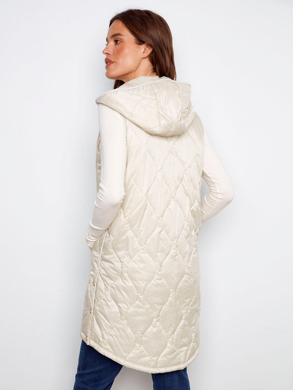 Elegant hooded champagne vest with welt pockets for added functionality by Charlie B.