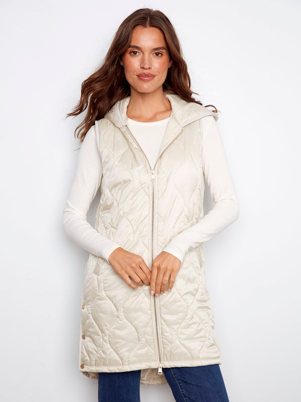 Pearlized Long Hooded Vest - Champagne