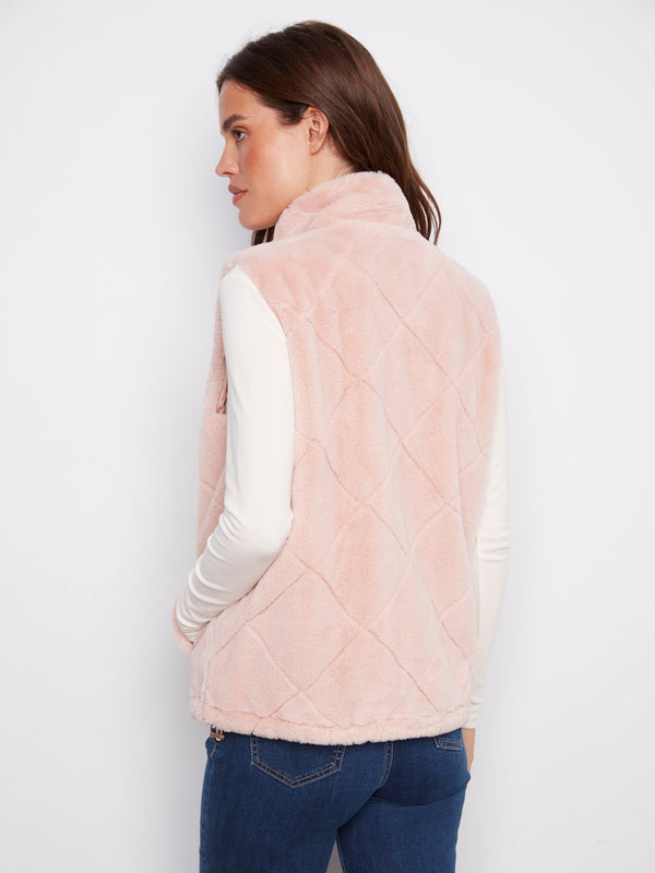 Versatile reversible vest in ballet pink, perfect for layering with its quilted and faux fur sides by Charlie B.