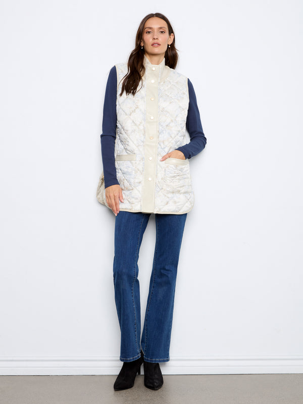 Irridescent Printed Reversible Quilted Vest - Pearl