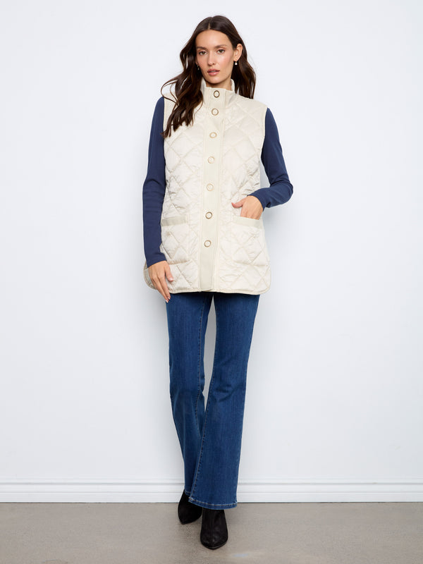 Irridescent Printed Reversible Quilted Vest - Pearl