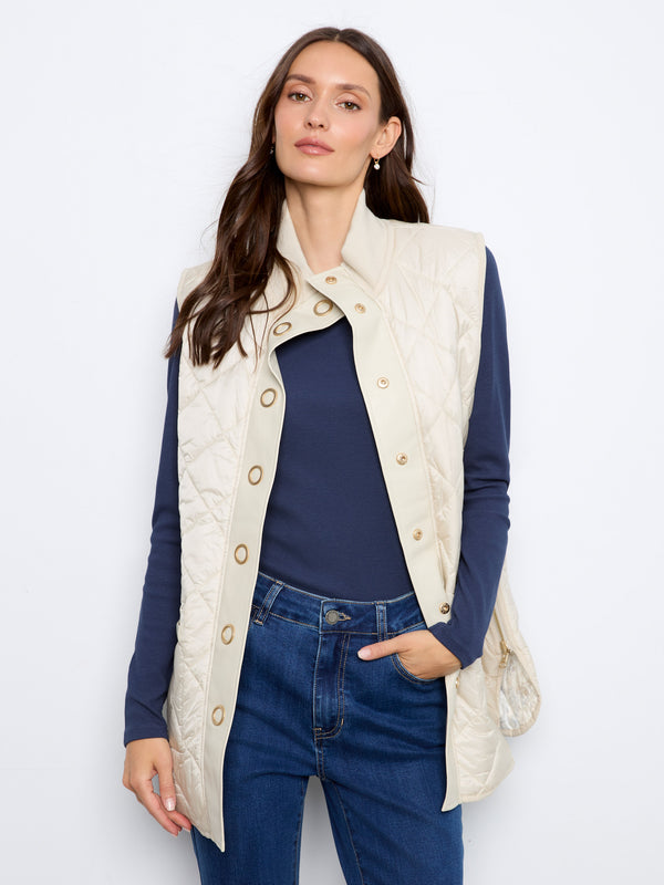 Irridescent Printed Reversible Quilted Vest - Pearl