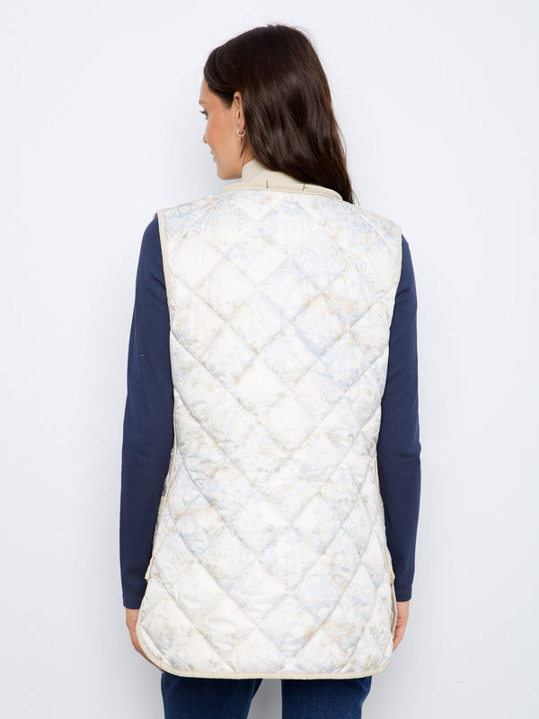Irridescent Printed Reversible Quilted Vest - Pearl