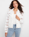 White twill jacket featuring a stylish shirt collar and intricate floral embroidery, perfect for any occasion by Charlie B.