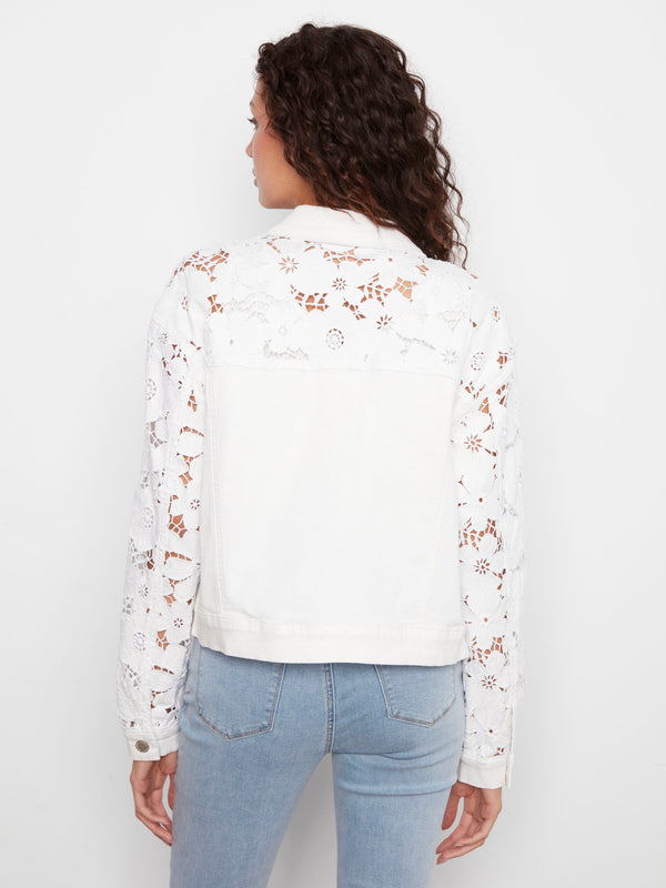 White stretch twill jacket with beautiful floral patterns, adding a touch of elegance to any outfit by Charlie B.