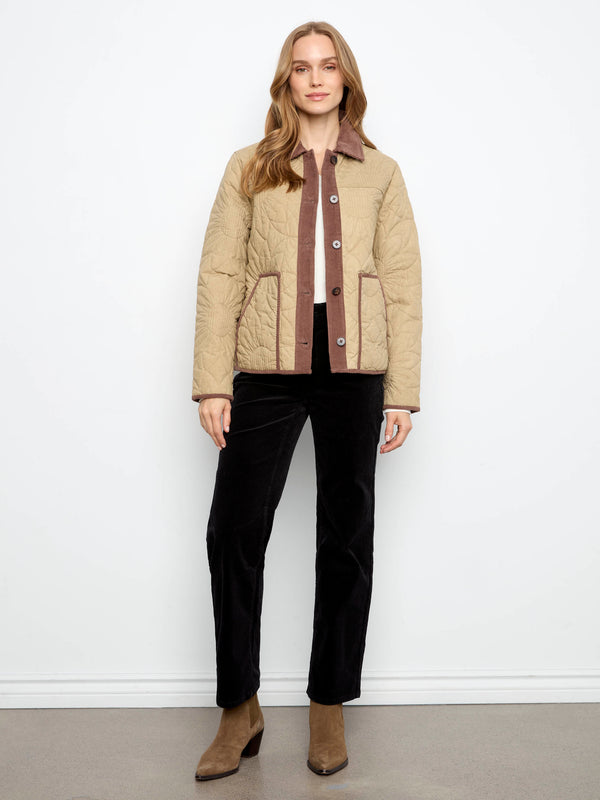 Quilted Jacket With Corduroy Trim - Latte