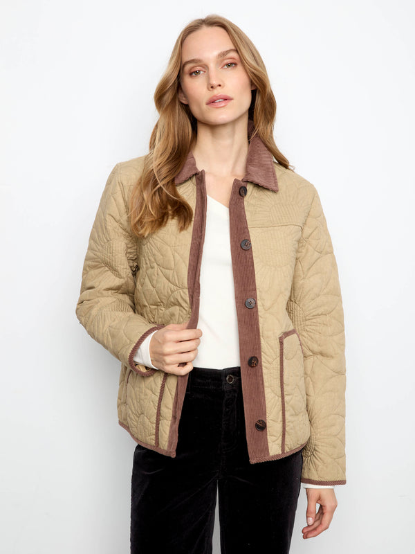 Quilted Jacket With Corduroy Trim - Latte