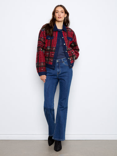 Versatile red plaid jacket featuring chest flap pockets, blending style and utility seamlessly. By Charlie B.
