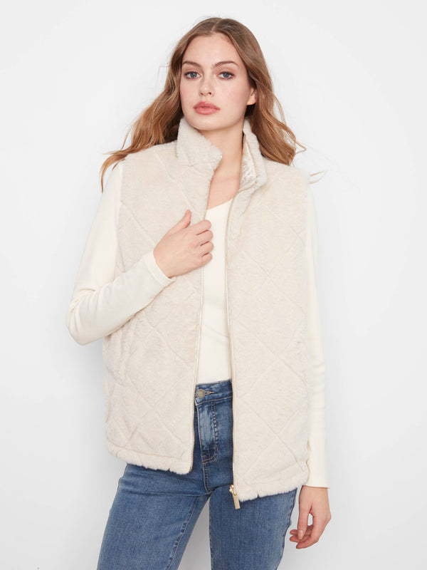 Reversible Faux Fur Quilted Vest - Pearl