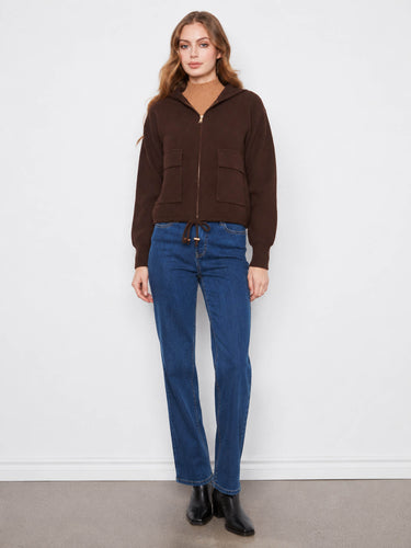 This fashionable jacket includes a hood with drawstrings, adding both style and functionality to your wardrobe by Charlie B.