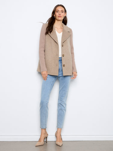 Heather-taupe jacket crafted from a luxurious wool blend, complete with rib-knit sleeves and slash pockets by Charlie B.