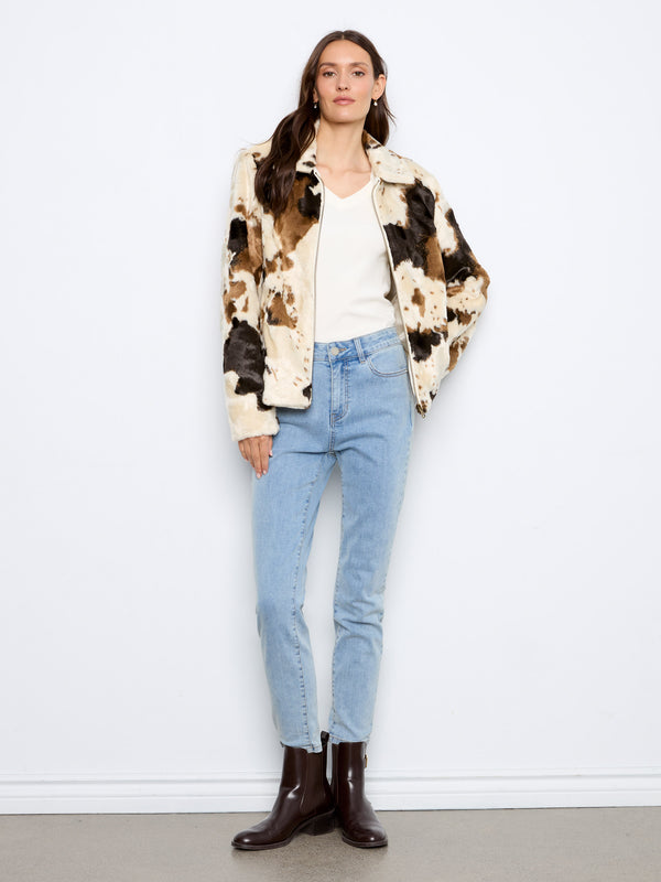 Cow Print Faux Fur Jacket - Blotchy