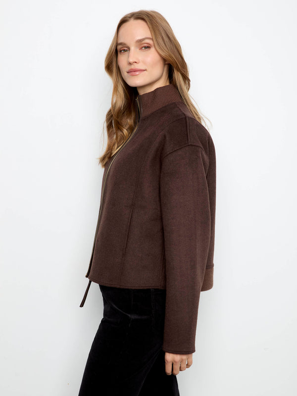 Wool Blend Bomber Jacket - Coffee