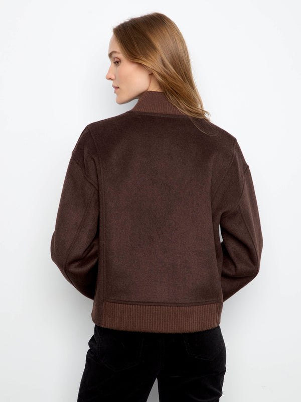 Wool Blend Bomber Jacket - Coffee