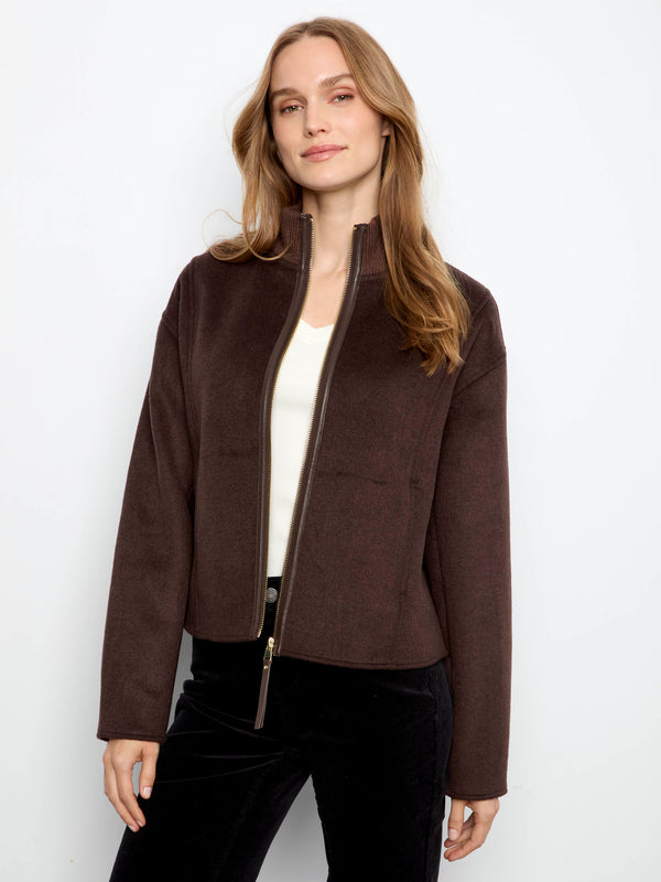Wool Blend Bomber Jacket - Coffee