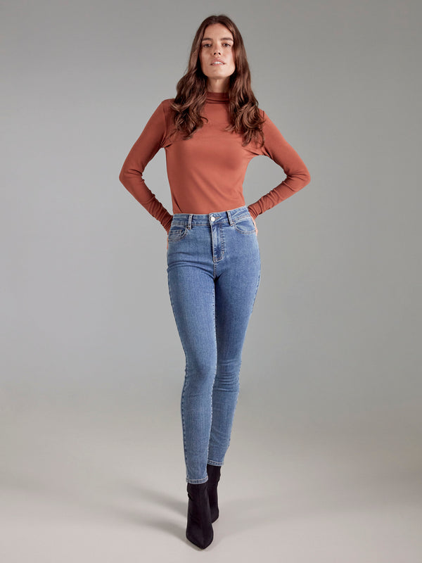 Versatile long-sleeve mock neck top in sepia, crafted for comfort and style by Charlie B.