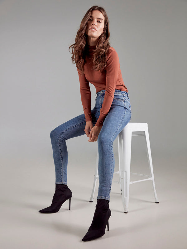Long Sleeve Mock Neck Top - Sepia