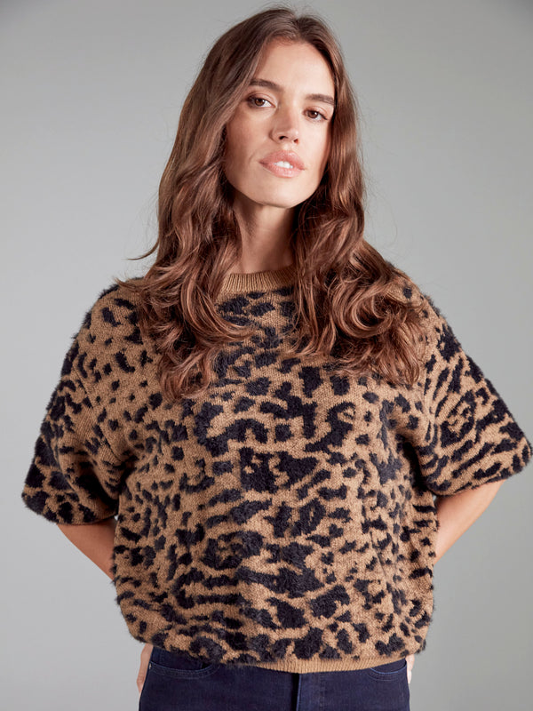 Balloon Elbow Sleeve Knit Sweater - Leopard