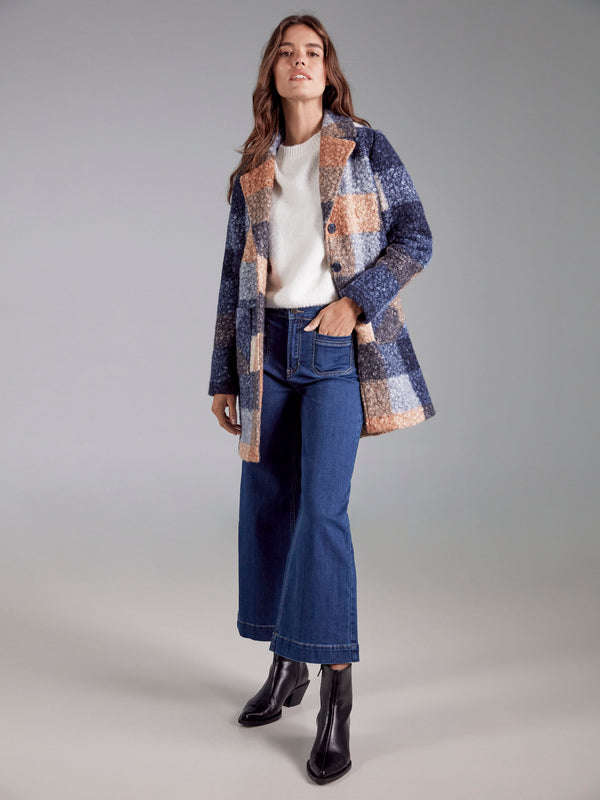 Plaid Bouclé Knit Coat - Moonlight