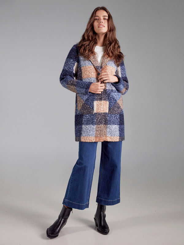 Plaid Bouclé Knit Coat - Moonlight