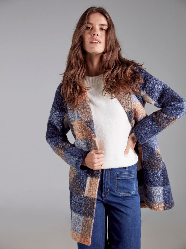 Plaid Bouclé Knit Coat - Moonlight