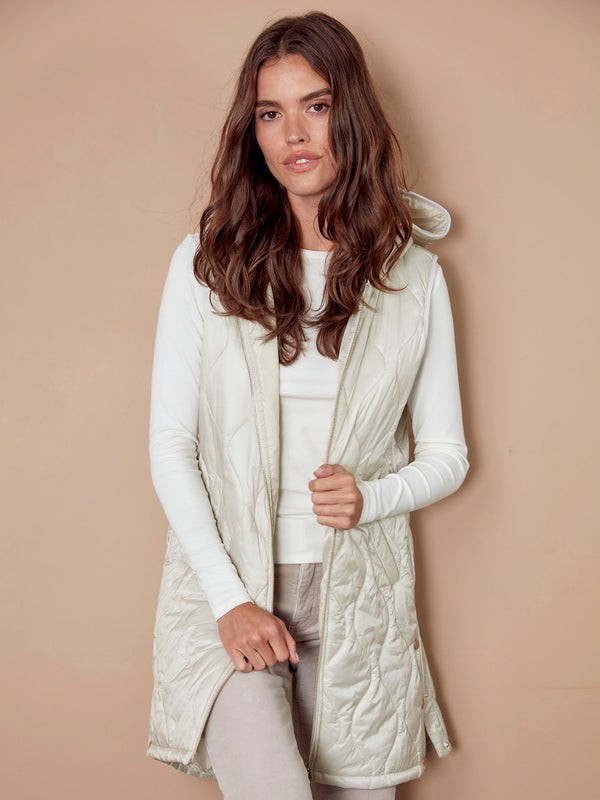 Pearlized Long Hooded Vest - Champagne