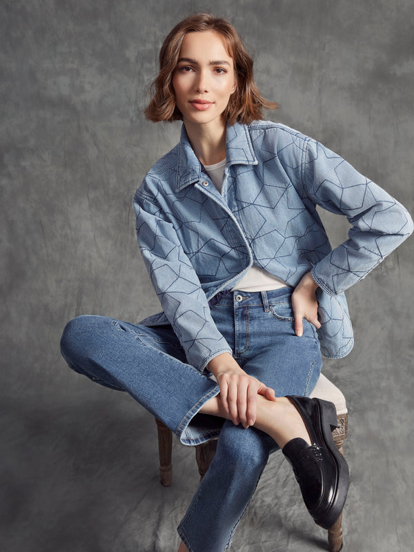 Star Quilted Denim Jacket - Light Blue