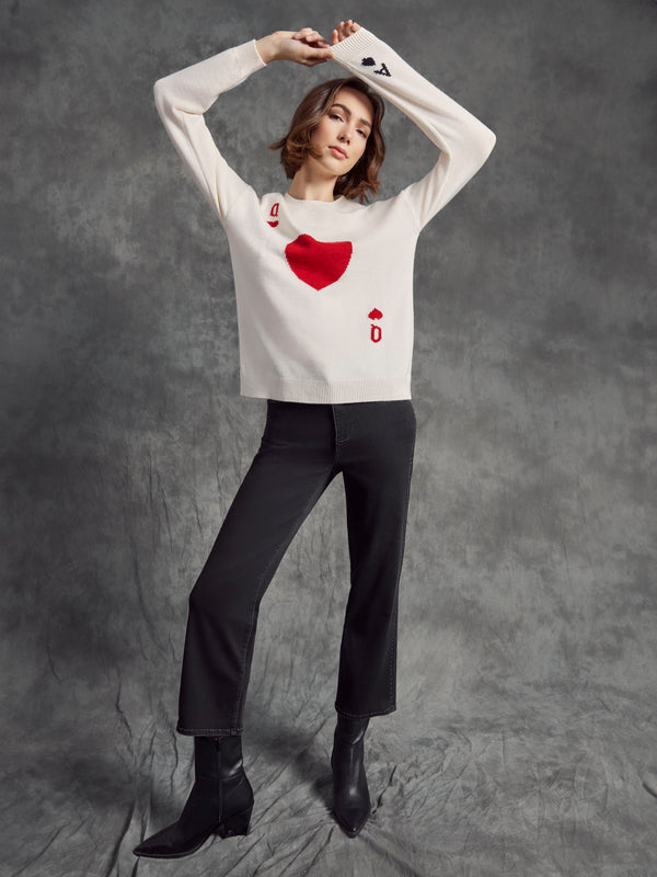 Jacquard Plush Knit Crew Neck Sweater - Queen