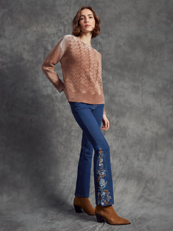Bootcut Jeans With Floral Embroidery - Indigo