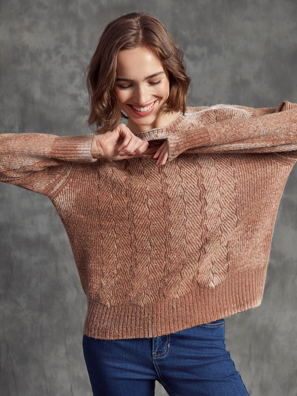 Fancy Stitch Crew Neck Sweater - Sepia