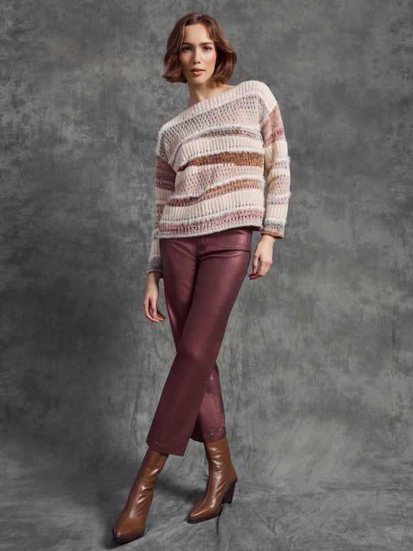 Chic cropped length on cabernet metallic wax pants offers a trendy look for versatile styling options by Charlie B.