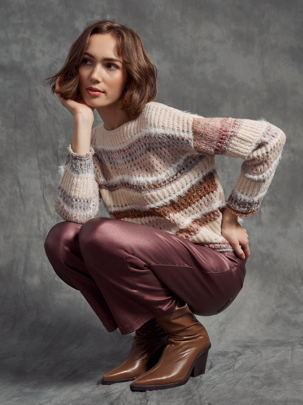 Metallic Wax Flared Pants - Cabernet