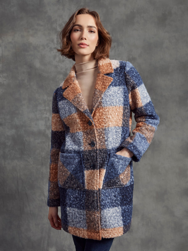 Plaid Bouclé Knit Coat - Moonlight
