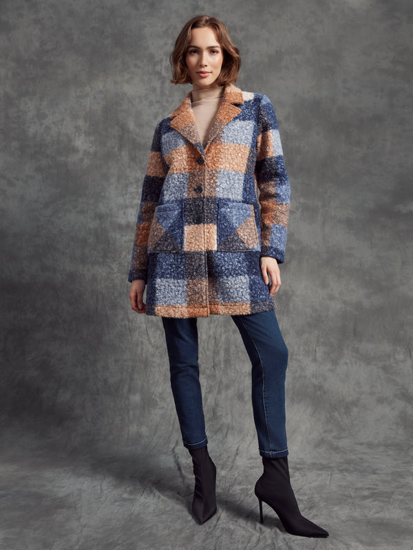 Plaid Bouclé Knit Coat - Moonlight