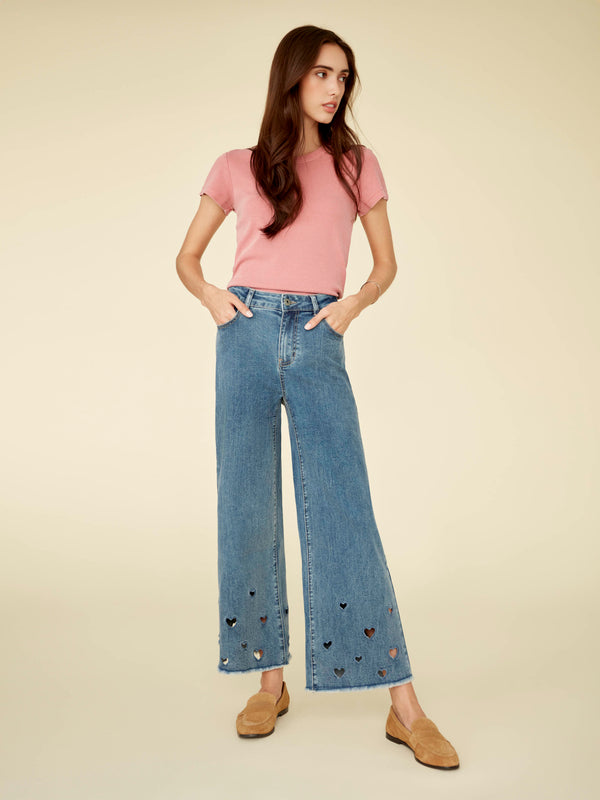 Heart Cutout Wide Leg Jeans - Medium Blue