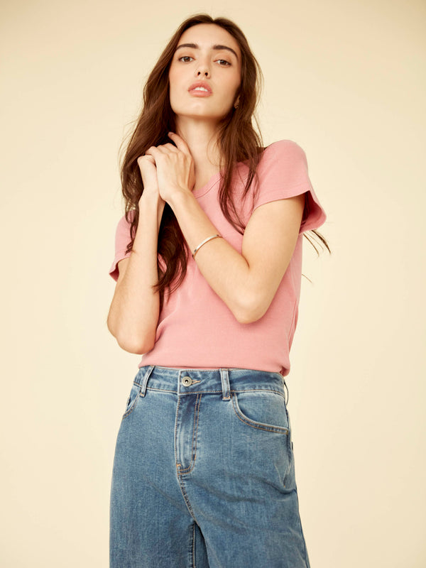 Tencel Ribbed Crew Neck T-Shirt - Carnation