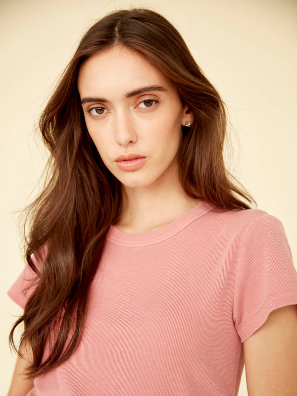 Tencel Ribbed Crew Neck T-Shirt - Carnation