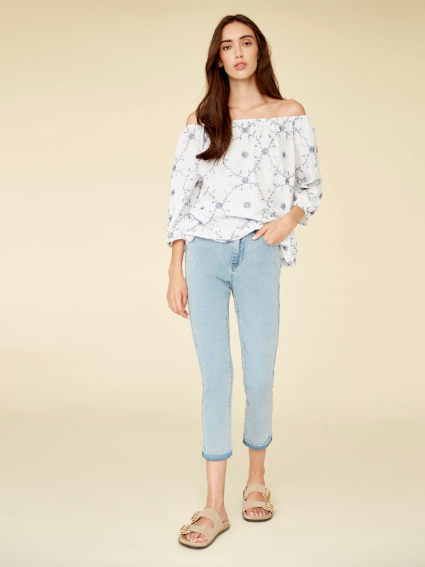 Cuffed Cropped Slim Leg Jeans - Light Blue